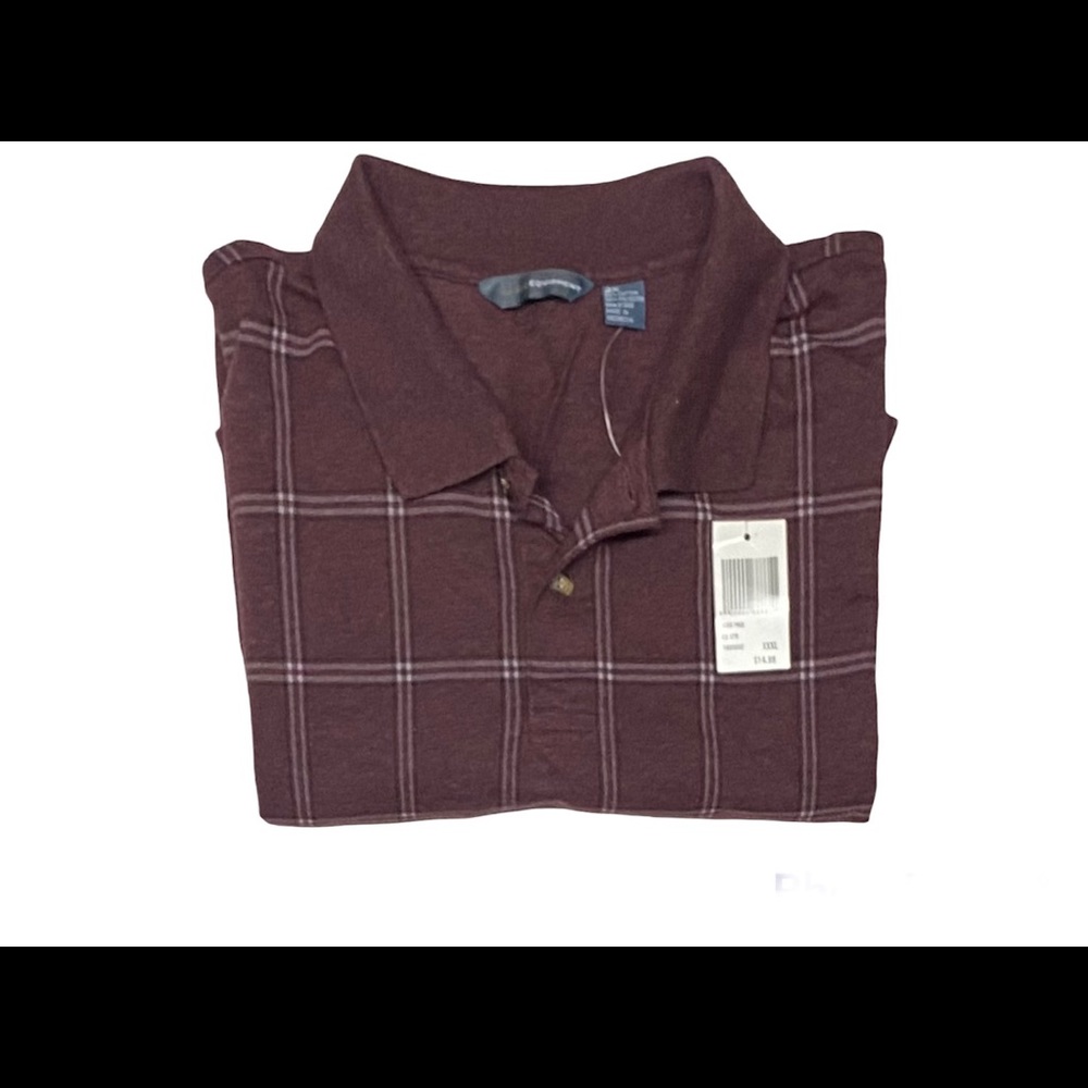NWOT Basic Equipment Brand  Men's Burgundy/gray Plaid Polo Size XXL
